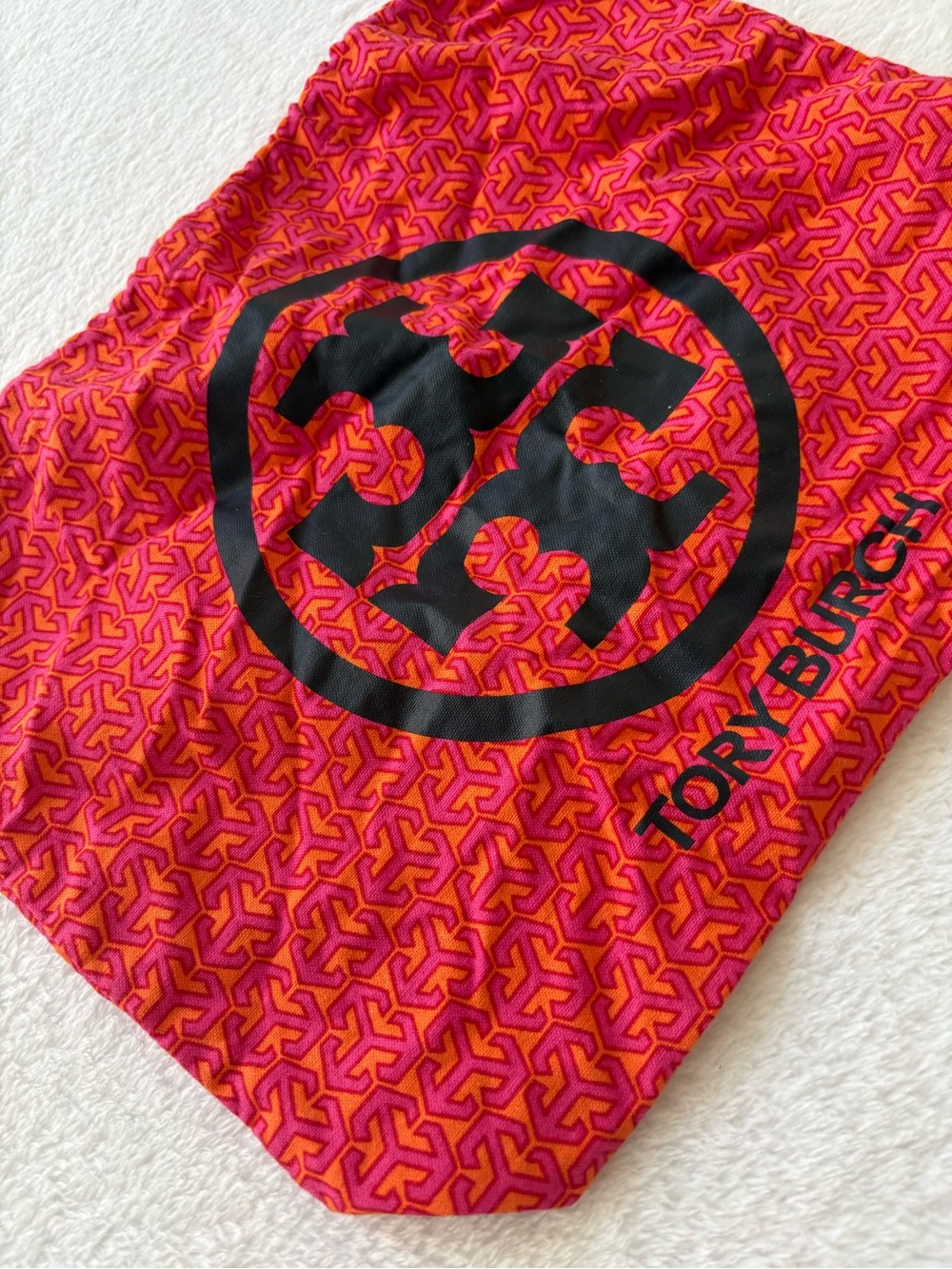 Tory Burch Pink and Orange Logo Drawstring Pouch with Black Emblem - Picture 2 of 7